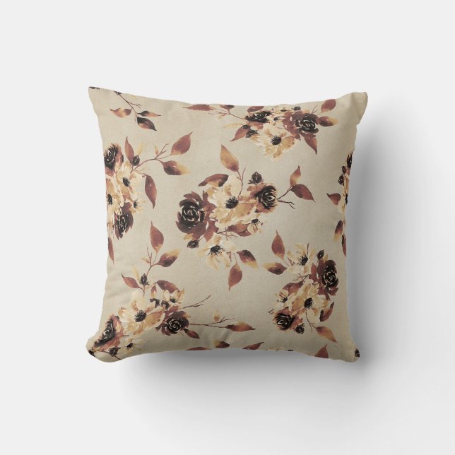 Fall Floral Muted Mustard and Sepia Pillow (Front)