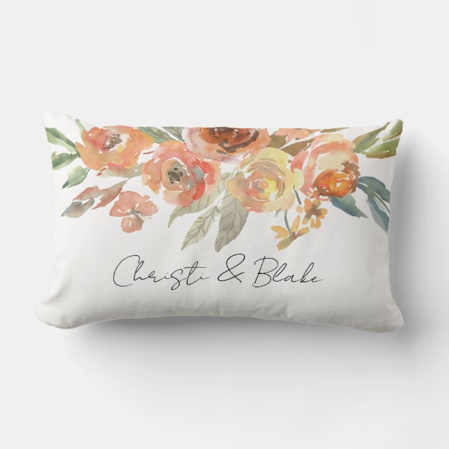 Fall Floral NAME & NAME Throw Pillow Newlyweds (Front)