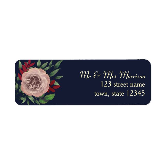 Fall Floral Navy Burgundy Wedding Address Return Address Label (Front)