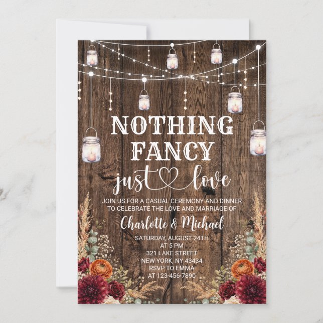 Fall Floral Nothing Fancy Just Love Wedding Invitation (Front)