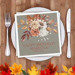 Fall Floral on Grey Birthday Party Napkin