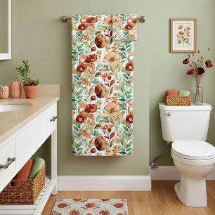 Fall floral pattern bath towel set