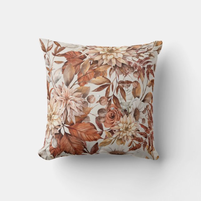 Fall Floral Patterned Throw Pillow 2 (Front)