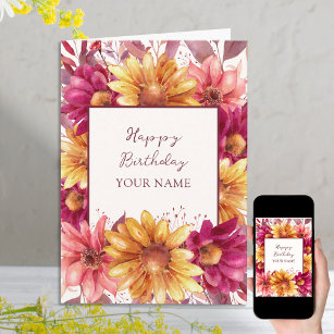 Fall Floral Personalised Birthday Card