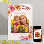 Fall Floral Personalised Photo Birthday Card<br><div class="desc">Floral birthday card personalised with 5 of your favourite photos and message inside. You can also edit happy birthday to suit a different occasion if you wish. The design features beautiful watercolor floral arrangements inside and out with late summer and autumn flowers in shades of golden yellow and pink. If...</div>