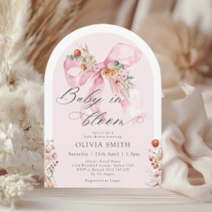 Fall Floral Pink Bow Baby in Bloom Baby Shower Invitation