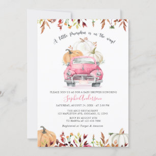 Fall Floral Pink Little Pumpkin Girl Baby Shower Invitation