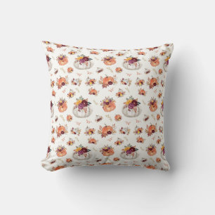 Fall floral pumpkin and leaves print  tablecloth cushion