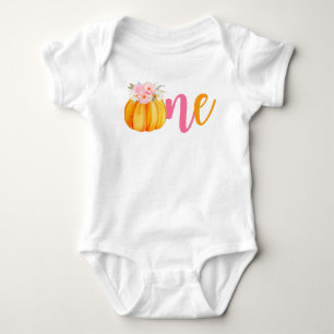 Fall Floral Pumpkin Baby Girl's 1st Birthday ONE B Bodysuit