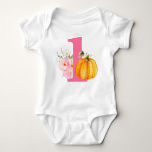 Fall Floral Pumpkin Baby Girl's 1st Birthday ONE Baby Bodysuit