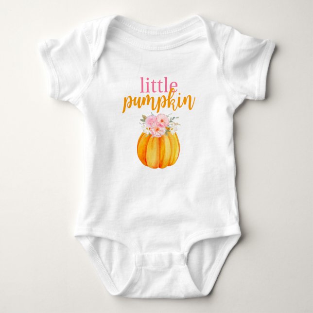Fall Floral Pumpkin Baby Girl's 1st Birthday ONE Bodysuit (Front)