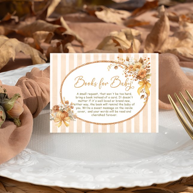 Fall Floral Pumpkin Baby Shower Book Request Enclosure Card (Creator Uploaded)