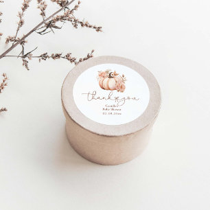 Fall Floral Pumpkin Baby Shower Thank You Classic Round Sticker