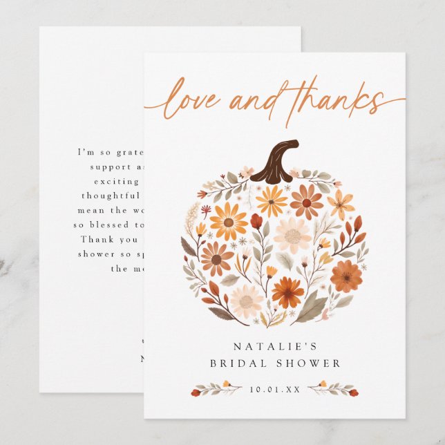 Fall Floral Pumpkin Bridal Shower Thank You (Front/Back)