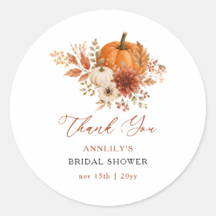 Fall Floral Pumpkin Bridal Shower Thank You Classic Round Sticker