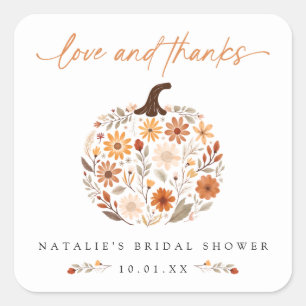 Fall Floral Pumpkin Bridal Shower Thank You Square Sticker