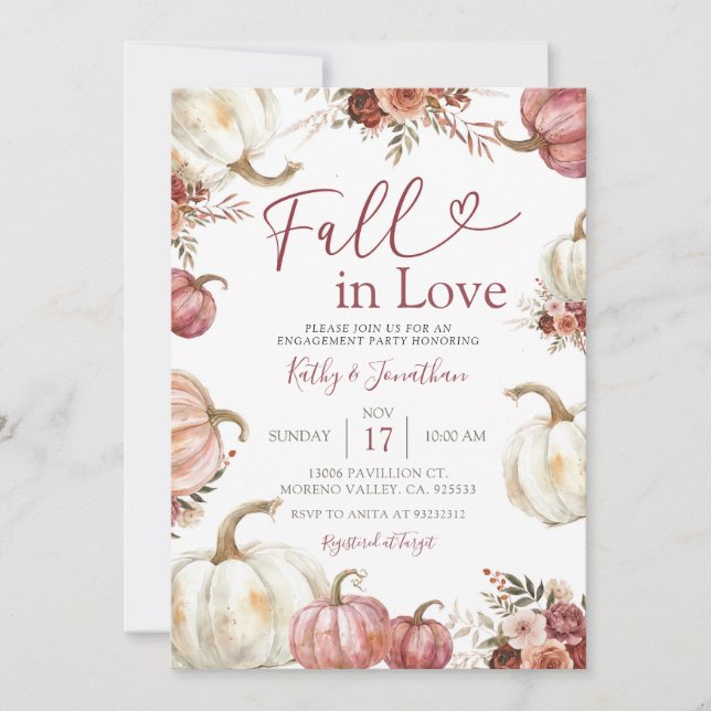 Fall Floral Pumpkin Engagement Party Invitation (Front)