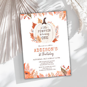 Fall Floral Pumpkin First Birthday Invitation