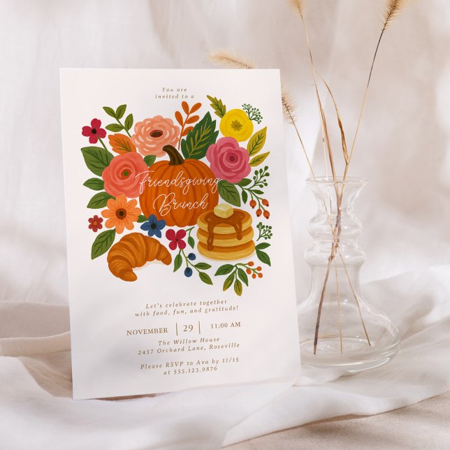 Fall Floral Pumpkin Friendsgiving Brunch Invitation (Creator Uploaded)