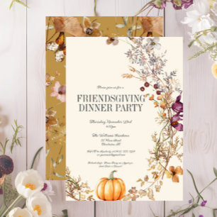 Fall Floral Pumpkin Friendsgiving Dinner Party Invitation