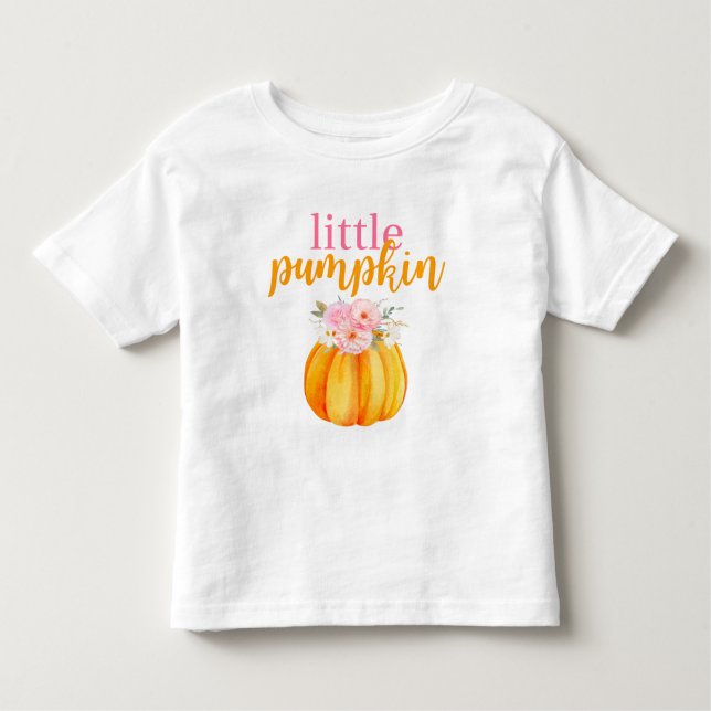 Fall Floral Pumpkin Girl's Birthday Pink & Orange Toddler T-Shirt (Front)