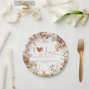 Fall Floral Pumpkin Neutral Baby Shower  Paper Plate