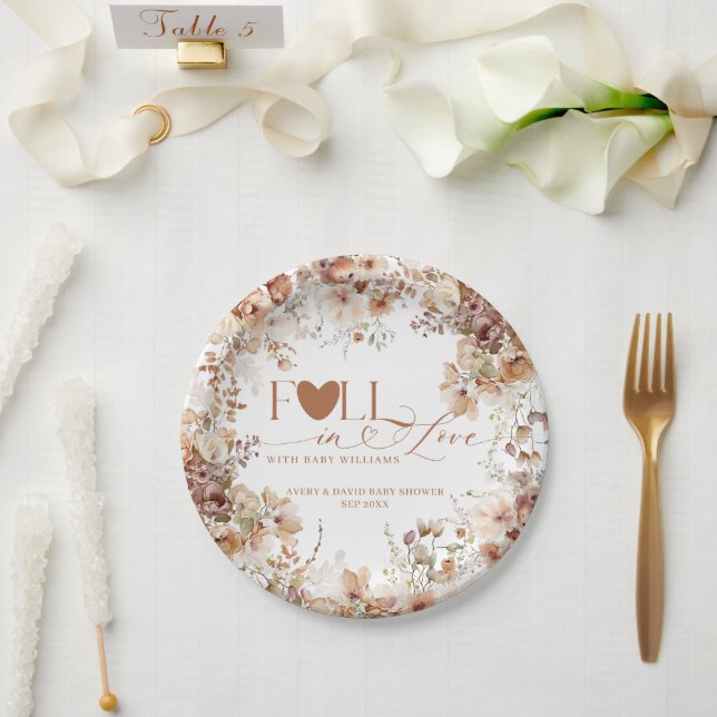 Fall Floral Pumpkin Neutral Baby Shower  Paper Plate (Wedding)