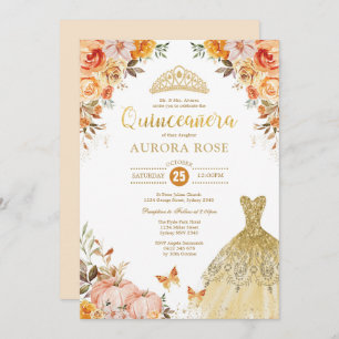 Fall Floral Pumpkin Quinceañera Mis Quince Anos Invitation