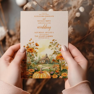 Fall Floral Pumpkin Rustic Wedding Invitation