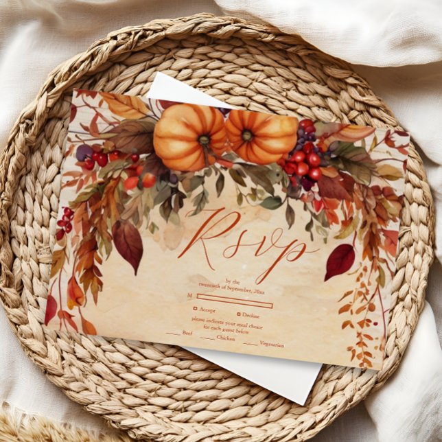 Fall Floral Pumpkin Rustic Wedding RSVP Card (Creator Uploaded)