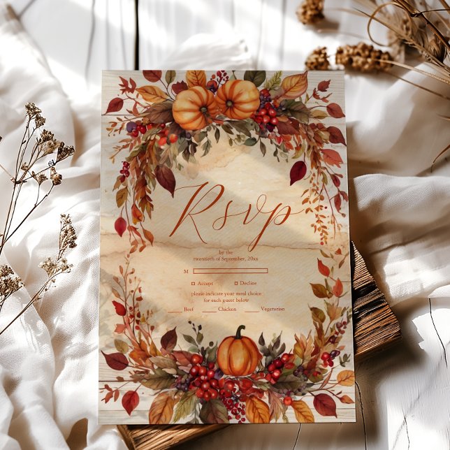 Fall Floral Pumpkin Rustic Wedding RSVP Card (Creator Uploaded)