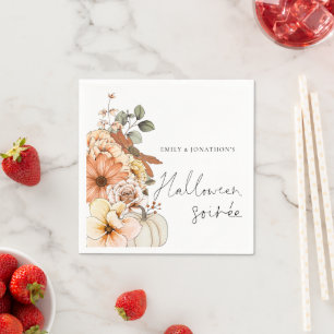 Fall Floral Pumpkin Script Halloween Soirée Napkin