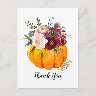 fall, floral, pumpkin thank you card