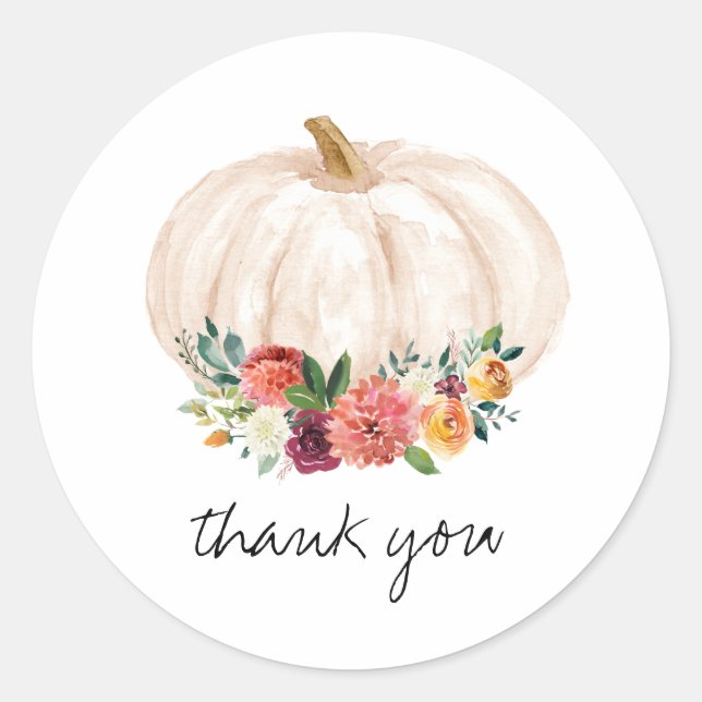 Fall Floral Pumpkin Thank You Favour  Classic Round Sticker (Front)