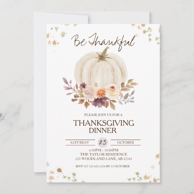 Fall Floral Pumpkin Thanksgiving Invitation (Front)
