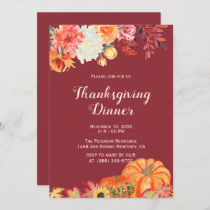 Fall Floral Pumpkin Thanksgiving Invitations