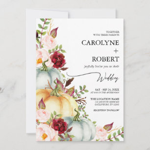 Fall Floral Pumpkin Wedding Invitation