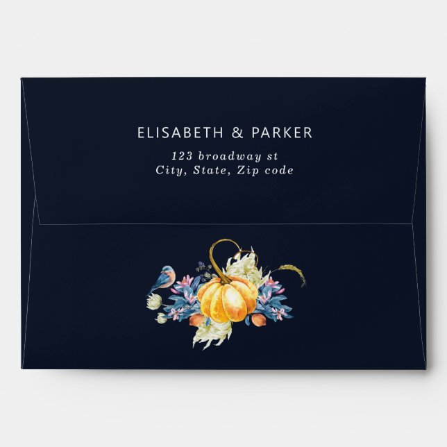 Fall Floral Pumpkin Wedding Return Address Envelope (Back (Top Flap))