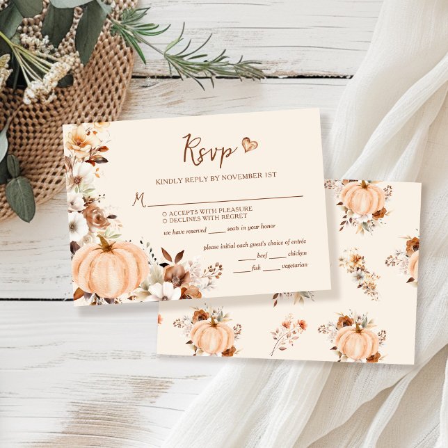 Fall Floral Pumpkin Wedding RSVP Card (Creator Uploaded)