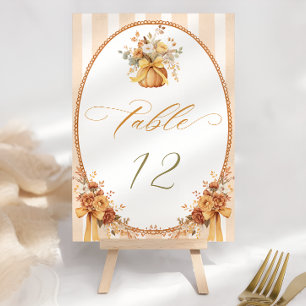 Fall Floral Pumpkin Wedding Table Number