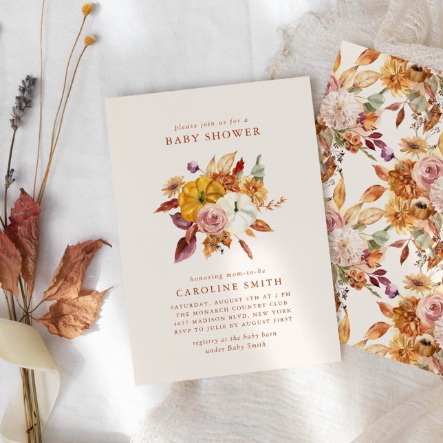 Fall Floral & Pumpkins Baby Shower Invitation (Creator Uploaded)