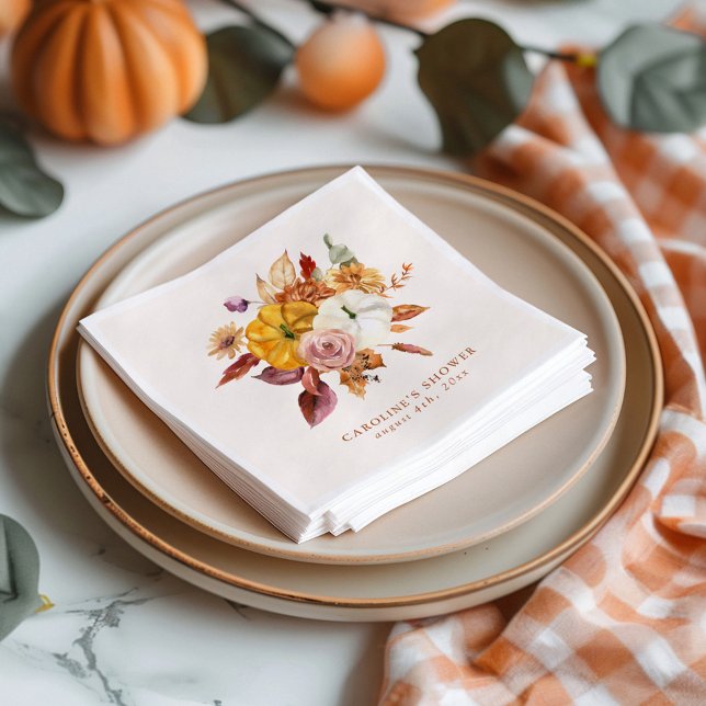Fall Floral & Pumpkins Baby Shower Napkin (Creator Uploaded)