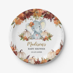 Fall Floral Pumpkins Cute Elephant Baby Shower  Paper Plate