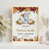 Fall Floral Pumpkins Cute Elephant Baby Shower  