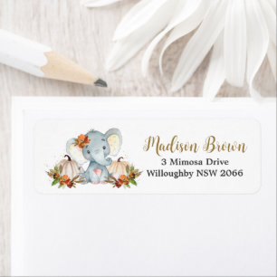 Fall Floral Pumpkins Cute Elephant Return Address  Label