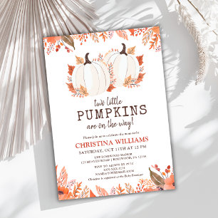 Fall Floral Pumpkins Watercolor Twin Baby Shower Invitation