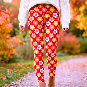 Fall Floral Red Thanksgiving Autumn Flowers Leggings