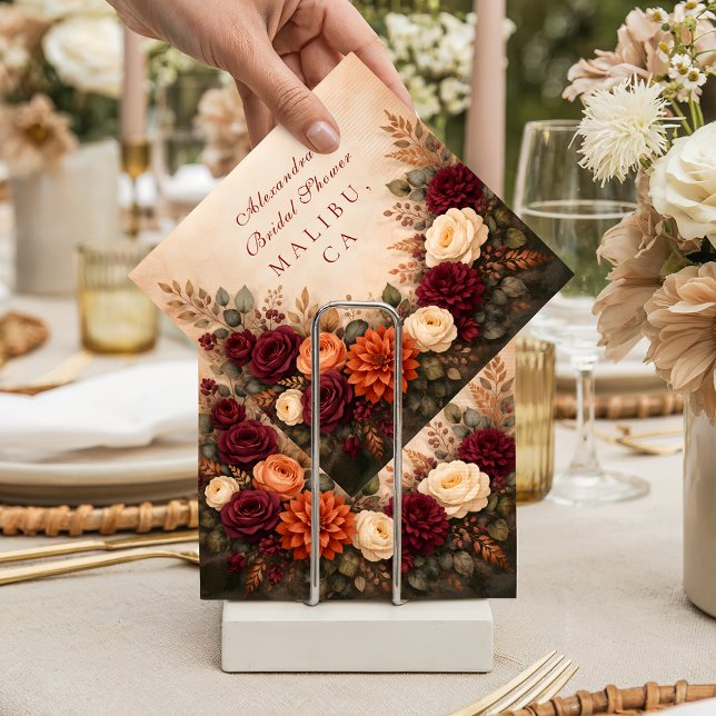 Fall Floral Romance Bridal Shower Napkin (Creator Uploaded)