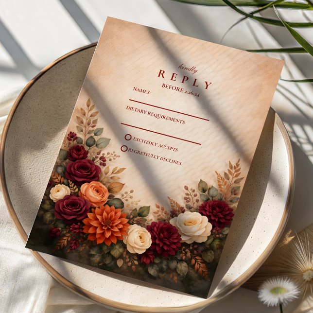 Fall Floral Romance Wedding RSVP Card (Creator Uploaded)