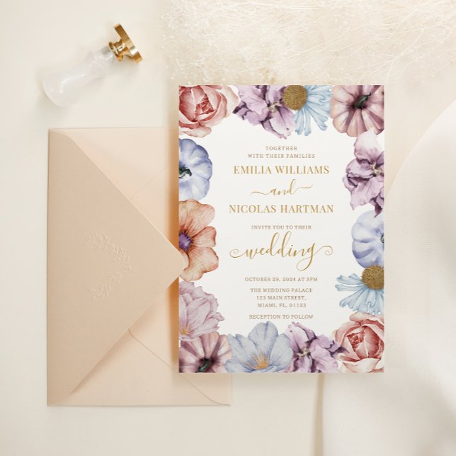 Fall Floral Romantic All In One Wedding  Invitation (Creator Uploaded)